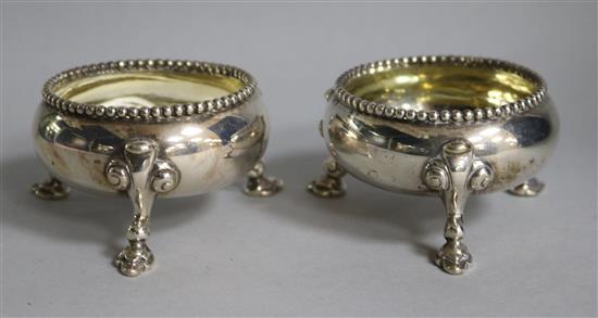 A pair of Victorian silver bun salts, London 1868